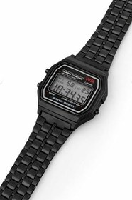 Resim Retro Dijital Kol Saati - Metal Kordon, Kare Kasa, Alarm & Kronometre, LED Işık, 12/24 Saat, Su Sıçramasına Dayanıklı, Unisex - Siyah Unisex Saat 