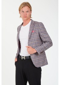 Resim Sposo 5138 Dar Kalıp Kare Desenli Bordo Erkek Blazer Ceket Bordo 