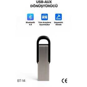 Resim Concord BT-14 Araç Teyp Bluetooth Çevirici Usb Dönüştürücü USB‑AUX Araç İçi Alıcı 
