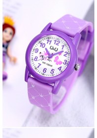Resim Q&Q VR89J014Y Mor Kedi Figürlü Çocuk Kol Saati 
