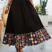 Resim Kalın Desenli, Şık Çiçek Baskılı Fırfırlı Etek - Yüksek Bel, Esnemez Polyester, Makinede Yıkanabilir - Tüm Mevsimler İçin Mükemmel 