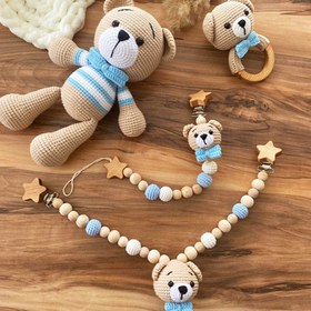 Resim Amigurumi Ayıcık Oyuncağım Çizgili Mavi - Çıngırak 