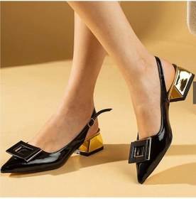 Resim 1087 Arkası Açık Kadın Topuklu Ayakkabı 5 Cm Abiye Düğün Nişan Kına Gecesi Siyah 