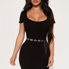 Resim Kadınlar için şık Concho Kemer Turkuaz Concho Zincir Kemer Cowgirl Mini Bel Batı Kemerleri 