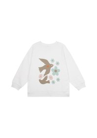 Resim Antebies Organik Beyaz Kuş Baskılı Uzun Kollu Manşetli Kız Çocuk Sweatshirt 