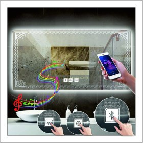 Resim Dnr-Mirror60xDnr-Mirror 80 cm Günışığı Ledli Tasarım Kumlamalı Dokunmatik Bluetoothlu Buğu Önleyicili Makyaj Banyo Aynası 