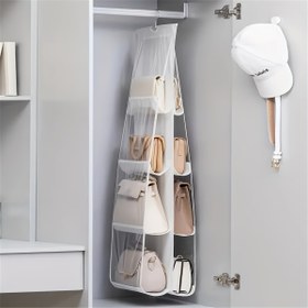 Resim Kablosuz Çok Katmanlı Asılı Çanta Düzenleyici - Dayanıklı Non-Woven Malzeme, El Çantaları, Cüzdanlar ve Aksesuarlar için Şeffaf Plastik Cebi, Dolap Depolama için İdeal, Aksesuar Düzenleme | Şık Beyaz Tasarım | Dayanıklı Plastik Cebi, Dolap Çanta Düzenleyici 
