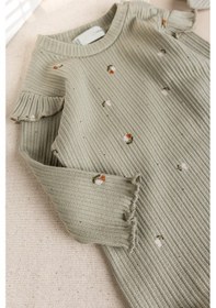 Resim Çiçek Desenli Pamuklu 3'lü Kız Bebek Takım Yeşil 