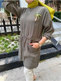 Resim Sernisa Moda Kadın Tesettür Beli Büzgülü Fermuarlı Cepli Mevsimlik Tunik Ceket 