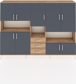 Resim Arges Dolap 13 Raflı 3 Çekmeceli 9 Kapaklı 220x30x163 Çam-antrasit/çam Antrasıt/atlas Çam - Atlas Çam 