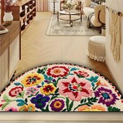 Resim 1 adet HKStorage Yarı Daire Şeklinde Kapı Paspası, Renkli Çiçek Nakışı, Kaymaz Kauçuk Arka, Hafif, Makine Yapımı, Polyester 100%, Yalnızca El Yıkama, Dayanıklı İç Mekan Halısı, Yüksek Trafik Alanları İçin İdeal, Sevgililer Günü ve Paskalya Bahar Dekoru İçin Uygun 