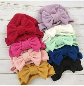 Resim Siyah Bere Kap Elastik Yay Bebek Yürümeye Başlayan Bebek Kız Şapka Yenidoğan Şapka Türban Siyah 