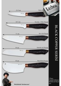 Resim Black Copper Serisi Mutfak Bıçak Et Sebze 5 Li Şef Bıçağı Mft-568 Siyah 