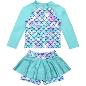 Resim Lolliboomkids Kız Çocuk Balık Sırtı Desen Uzun Kollu Tayt Etekli 2 Parça Mayo / Bikini Takımı Çok Renkli 
