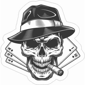 Resim Sticker Atölyesi Kurukafa - Poker - Iskambil Kağıdı - Skull Sticker - 13154 Renkli 10 x 10 cm 