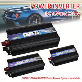Resim 500W / 1000W / 2000W (Tepe) Güç İnvertörü DC 12V'den AC 220V'ye Taşınabilir Araç Şarj Cihazı Voltaj Dönüştürücü Çok Fonksiyonlu Açık Hava Seyahati ve Kamp İçin Araç İnvertörleri, EU Fişli Karavan İnvertörleri 
