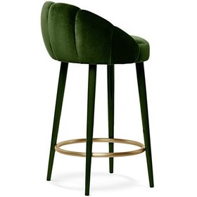 Resim Olympia haki yeşili süet kumaşlı sırt dilim dikişli ahşap yeşil lake ayaklı metal detaylın bar sandalyesi 