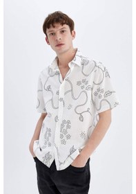 Resim DeFacto Regular Fit Yazlık Baskılı Pamuklu Kısa Kollu Gömlek C7695AX24SMER238 