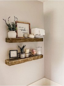 Resim Dekoratif Doğal Ahşap 2 Li 205 X 15 X 4 Cm Gizli Aparatlı Raf Ahşap 
