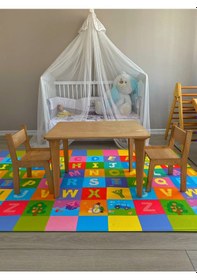 Resim montessori çocuk masası ve 2 adet sandalye camel 