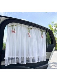 Resim Xuweiwei Mige Yapay Yeşim Çift Katlı Suv Araç Güneşlik Perdesi Pembe Beyaz Çiçek Desenli Uv Koruma 