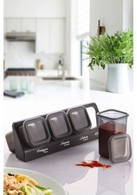 Resim Kitchen Life 12'li Etiketli Standlı Kendinden Yapışkanlı Kare Baharatlık Takımı - Erzak Saklama Kabı Seti Siyah 