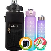 Resim Valletta VLT1220 Eldorado Figo 3lü Set Motivasyonel Su Matarası Siyah Çantalı(2000ml-750ml-300ml) 