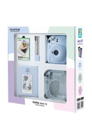 Resim Fujifilm Instax mini 12 Mavi Fotoğraf Makinesi 10'lu Film Simli Pleksi Kılıf PVC Albüm ve Kıskaçlı Resim Stan 