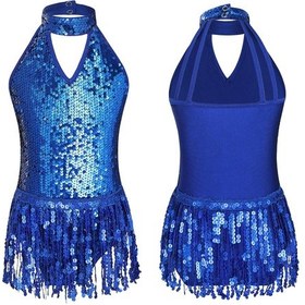 Resim Saks Mavi Kızlar İçin Bale Mayoları Payetler Püskül Bale Dans Elbise İle Balerin Tutu Elbiseler Saks Mavi 