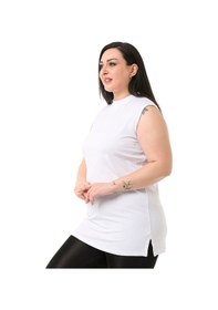 Resim Disentis Büyük Beden Yarım Balıkçı Yanı Yırtmaçlı Uzun Viskon Beyaz Body 