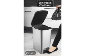 Resim 25 Litre Slim Pedallı Gri Banyo ve Mutfak Çöp Kutusu 
