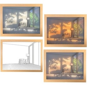 Resim Ruicoo 3 Renkli Led Aydınlatmalı Ahşap Tablo - A4 Boyutlu Dekoratif Işık Resim Çerçevesi 