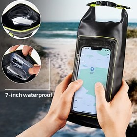 Resim Universal 2L Dokunmatik Ekran Kuru Çanta, Su Geçirmez Fermuar Kapanışı, Düz Renkli PVC Kumaş, Yürüyüş, Trekking, Rafting, Sörf, Kano, Açık Hava Spor Ekipmanları için Normal Su Geçirmez Seviye 