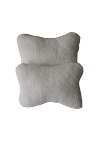 Resim Torpido Üstü Uzun Tüylü Beyaz Pelüş Örtü / 2'li Beyaz Araç Seyahat Boyun Yastık 