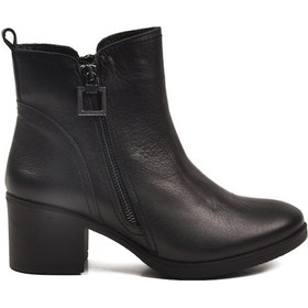 Resim Siyah Hakiki Deri Fermuarlı Polarlı Kadın Topuklu Bot 92163-1 Z Siyah 