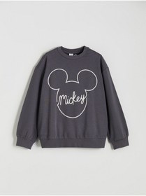 Resim LC Waikiki Antrasit Bisiklet Yaka Mickey Mouse Baskılı Kız Çocuk Sweatshirt 
