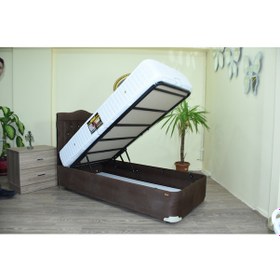 Resim Bengimobilya Baza-Başlık Ortoped Yatak Tay Tüy Kahve Silin Kumaş Model Metal F 
