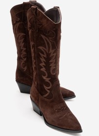 Resim luvishoes MATIAS Kahverengi Süet Hakiki Deri Kadın Nakışlı Western Çizme 