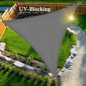 Resim Haki Üçgen Güneşlik Tente 15x15x15FT - UV Engelleme, Arka Bahçe, Bahçe, Veranda, Pergola için Su Geçirmez Gölgelik -, Güneş Koruması için Yırtılmaya Dayanıklı Dış Mekan Tente 