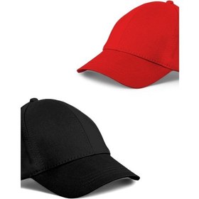 Resim Unisex Siyah Ve Kırmızı Rengi 2'li Beyzbol Şapka Seti - Unisex Siyah - Kırmızı 