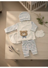 Resim Balbeybi Yenidoğan Ayıcıklı 5 Parça Bebek Hastane Çıkış Seti %100 Pamuk Unisex Kutulu Set Beyaz 