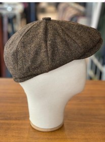 Resim Hamze Peaky Blinders Tarz İngiliz Model Balıksırtı Desen Kaşe Kumaş Kasket Şapka Kırmızı Kahverengi 