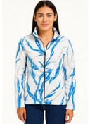 Resim Kadın Tam Fermuarlı Desenli Polar Sweat Lightning Desen Yakalı, Uzun Kollu, Oversize Rahat Kalıp - Beyaz Siyah 