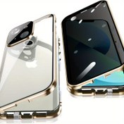 Resim İPhone 13 için Anti Gözetleme Kılıfı (15.49cm), 360 Derece Ön ve Arka Gizlilik Temperli Cam Koruyucu, SPY Karşıtı Ekran, İphone 13 için Manyetik Metal Bumper ile Anti Gözlem (Altın) 
