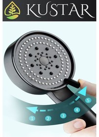 Resim Kustar 5 Fonksiyonlu Spray Modlu Siyah Duş Başlığı Yumuşak Soft Akış Modlu Duş Başlığı Siyah 