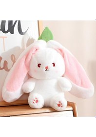 Resim Çilek Tavşan Özel Tasarım Fermuarlı Yapısıyla Hem Çilek Hem Tavşan Peluş Oyuncak Uyku Arkadaşı 50cm 