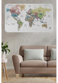 Resim Türkçe Eğitici Ülke Ve Başkent Detaylı Atlası Dünya Haritası Duvar Sticker -60x105-3850 - Renkli Çok Renkli 