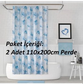 Resim Jackline -dolphin Mavi- Çift Kanatlı Banyo Duş Perdesi 2x110x200 Mavi Beril 