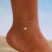 Resim Beadli, Çekirdekli, Çekirdekli Tasarımıyla Yaratıcı Vintage Minimalist Tasarım Sunan Çift Katmanlı Kalp Şekilli Ayak Bileği 