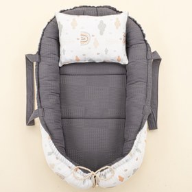 Resim Babynest ve Yastık - Çift Taraflı - Antrasit Waffle - Yeşil Gökkuşağı 